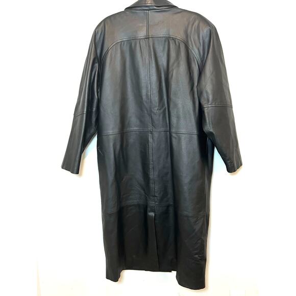 Vintage Tribeca Studio Leather Trench Coat Button Closure 90s Womans Size 1XWP - Picture 2 of 8